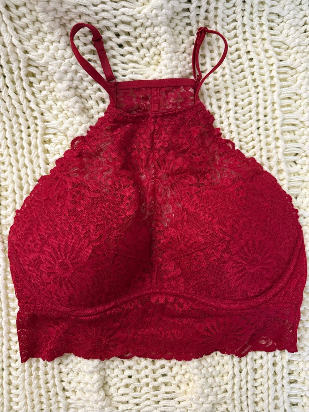 PINK Victoria's Secret Red Lace High-Neck Bralette
